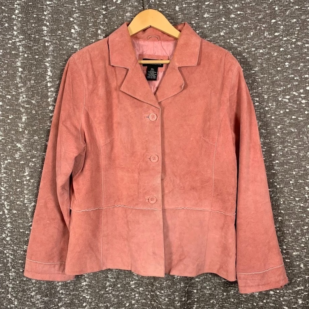 Vintage Suedessence Pink Leather Button Jacket Y2K Preppy Women's XL